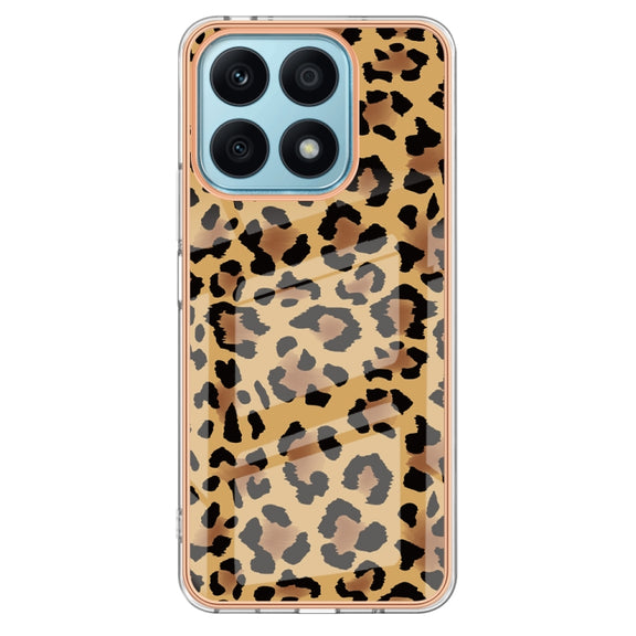 For Honor X8a Electroplating Marble Dual-side IMD Phone Case(Leopard Print)