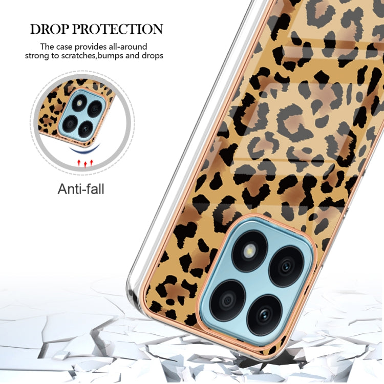 For Honor X8a Electroplating Marble Dual-side IMD Phone Case(Leopard Print)