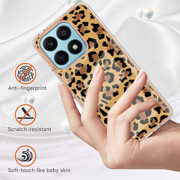 For Honor X8a Electroplating Marble Dual-side IMD Phone Case(Leopard Print)