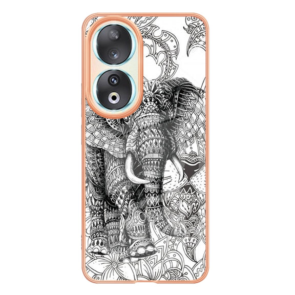 For Honor 90 5G Electroplating Marble Dual-side IMD Phone Case(Totem Elephant)