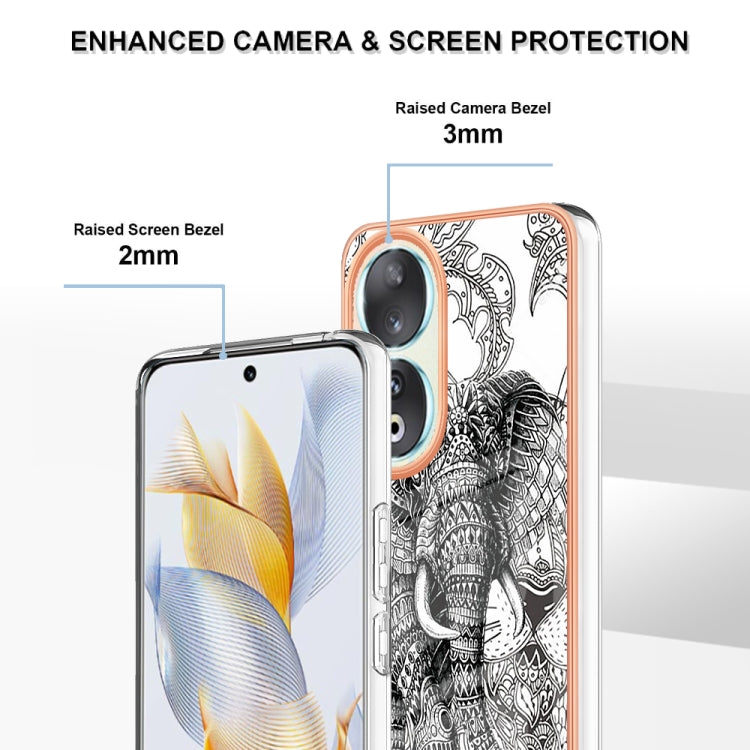 For Honor 90 5G Electroplating Marble Dual-side IMD Phone Case(Totem Elephant)