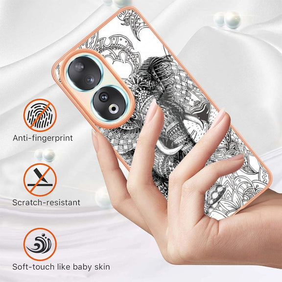 For Honor 90 5G Electroplating Marble Dual-side IMD Phone Case(Totem Elephant)
