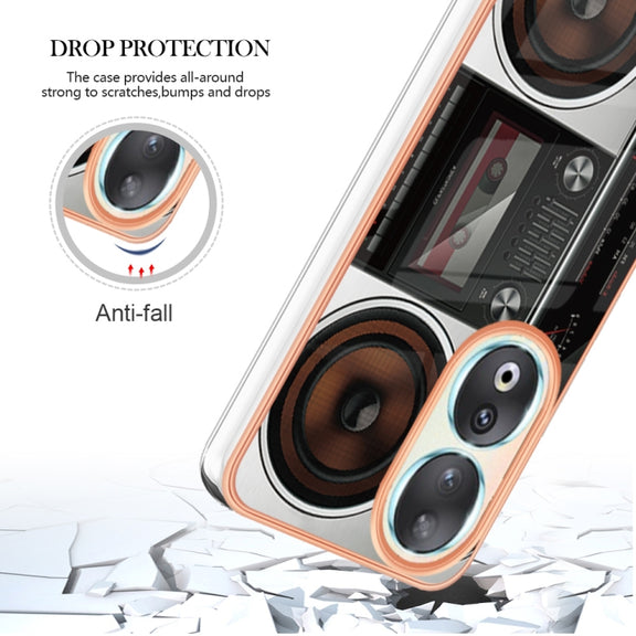 For Honor 90 5G Electroplating Marble Dual-side IMD Phone Case(Retro Radio)