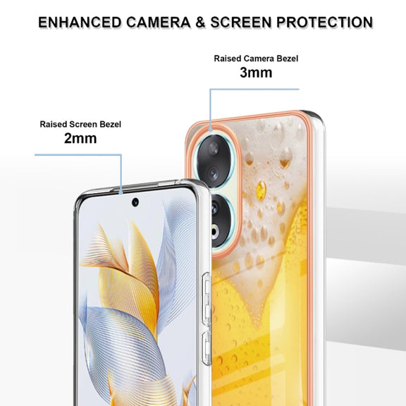 For Honor 90 5G Electroplating Marble Dual-side IMD Phone Case(Draft Beer)