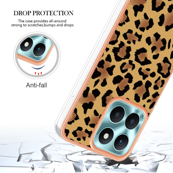 For Honor X6a Electroplating Marble Dual-side IMD Phone Case(Leopard Print)