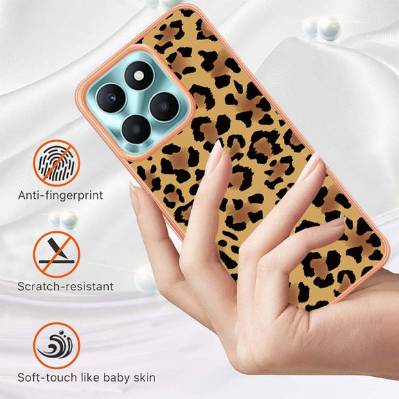 For Honor X6a Electroplating Marble Dual-side IMD Phone Case(Leopard Print)
