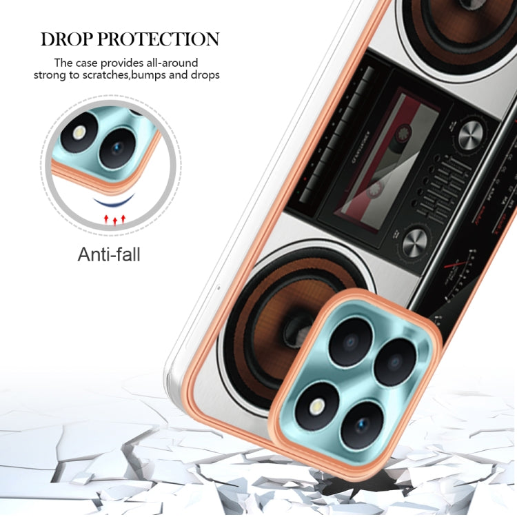 For Honor X6a Electroplating Marble Dual-side IMD Phone Case(Retro Radio)