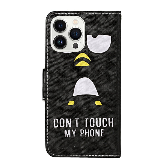 For iPhone 16 Pro 3D Colored Drawing Flip Leather Phone Case(Penguins)