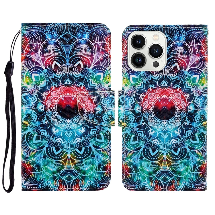 For iPhone 16 Pro 3D Colored Drawing Flip Leather Phone Case(Mandala)