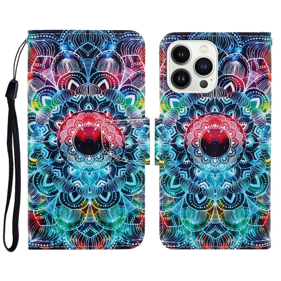 For iPhone 16 Pro 3D Colored Drawing Flip Leather Phone Case(Mandala)