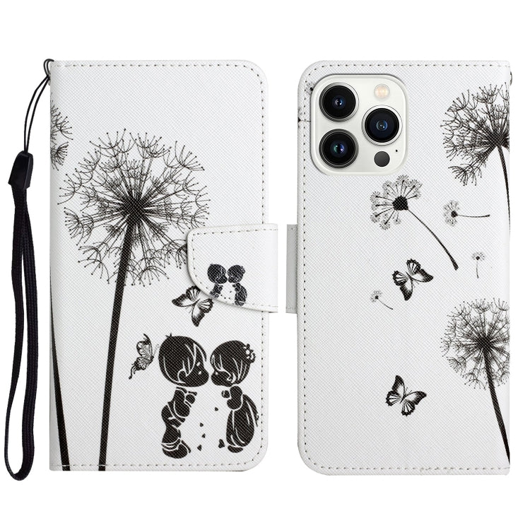 For iPhone 16 Pro 3D Colored Drawing Flip Leather Phone Case(Dandelions)