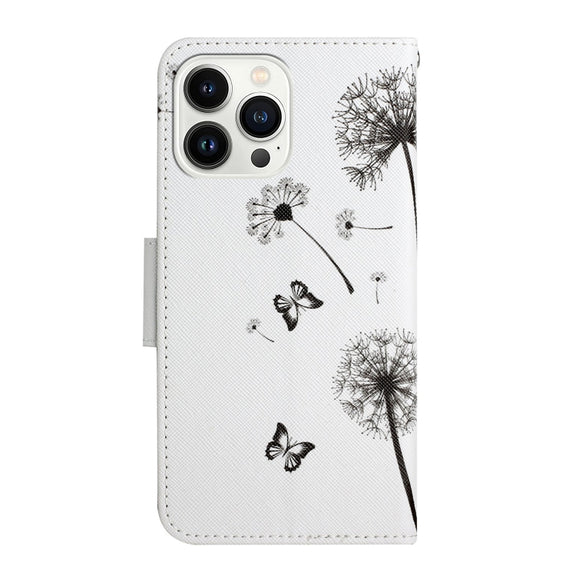 For iPhone 16 Pro 3D Colored Drawing Flip Leather Phone Case(Dandelions)