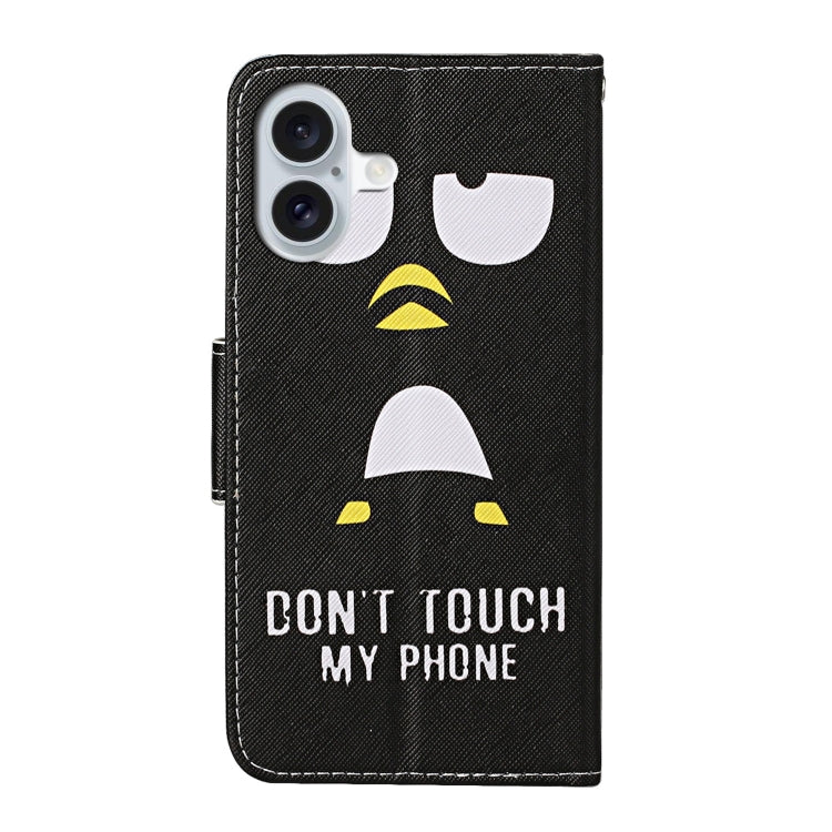 For iPhone 16 Plus 3D Colored Drawing Flip Leather Phone Case(Penguins)