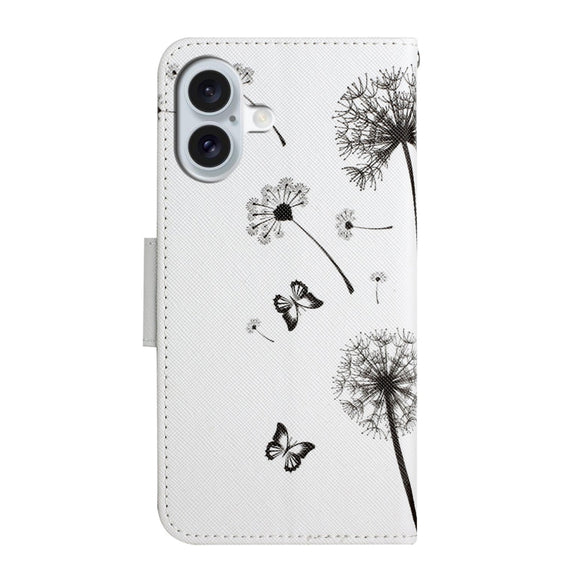 For iPhone 16 Plus 3D Colored Drawing Flip Leather Phone Case(Dandelions)