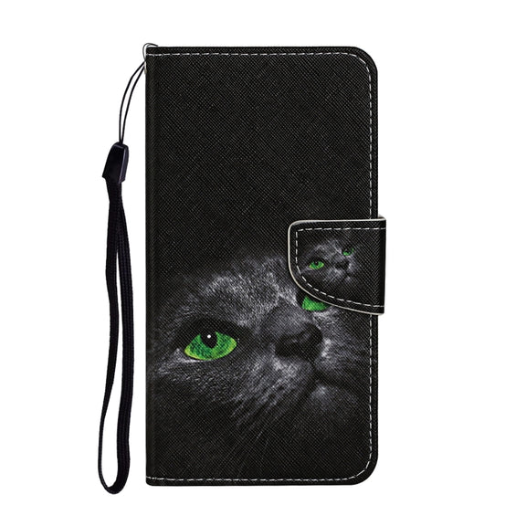 For iPhone 16 3D Colored Drawing Flip Leather Phone Case(Black Cat)