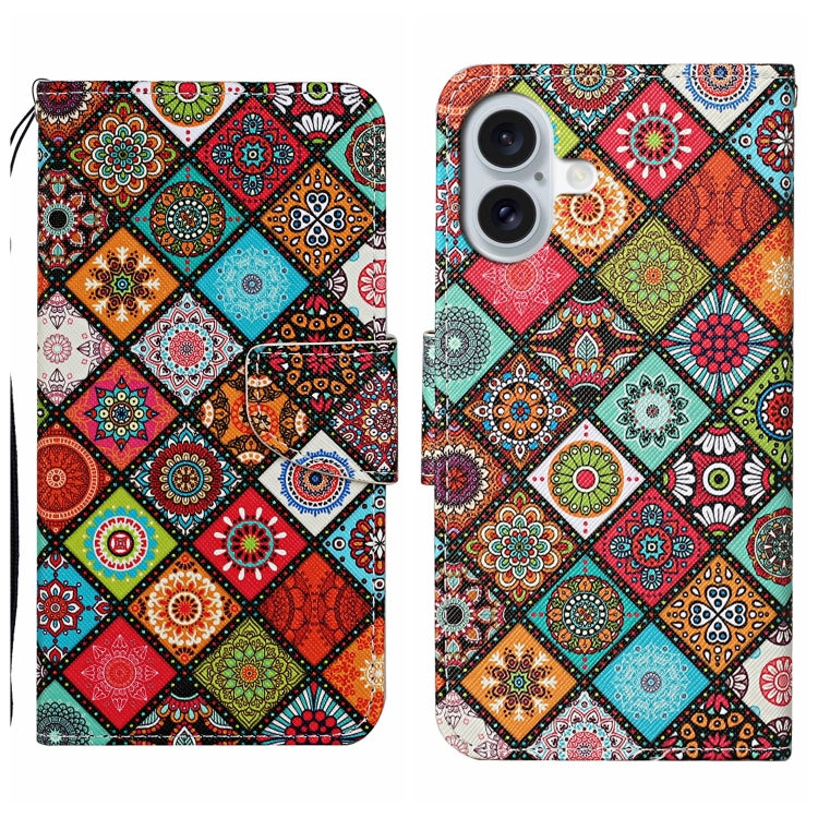 For iPhone 16 3D Colored Drawing Flip Leather Phone Case(Ethnic Totem)