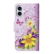 For iPhone 16 3D Colored Drawing Flip Leather Phone Case(Yellow Flowers)