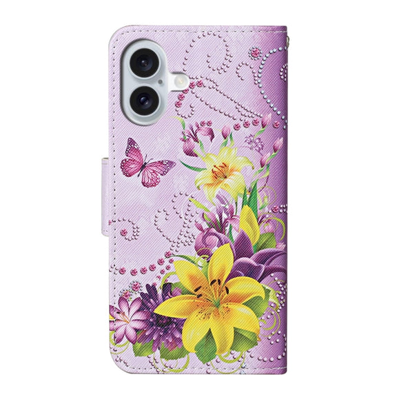For iPhone 16 3D Colored Drawing Flip Leather Phone Case(Yellow Flowers)