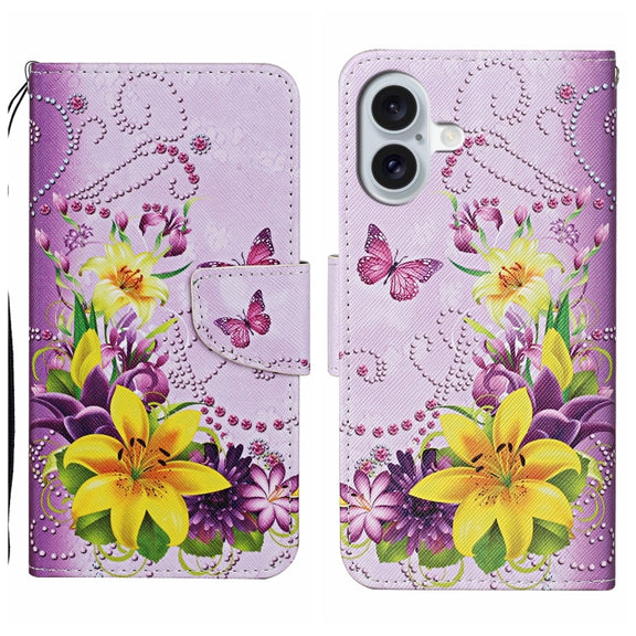 For iPhone 16 3D Colored Drawing Flip Leather Phone Case(Yellow Flowers)