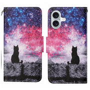 For iPhone 16 3D Colored Drawing Flip Leather Phone Case(Star Cat)