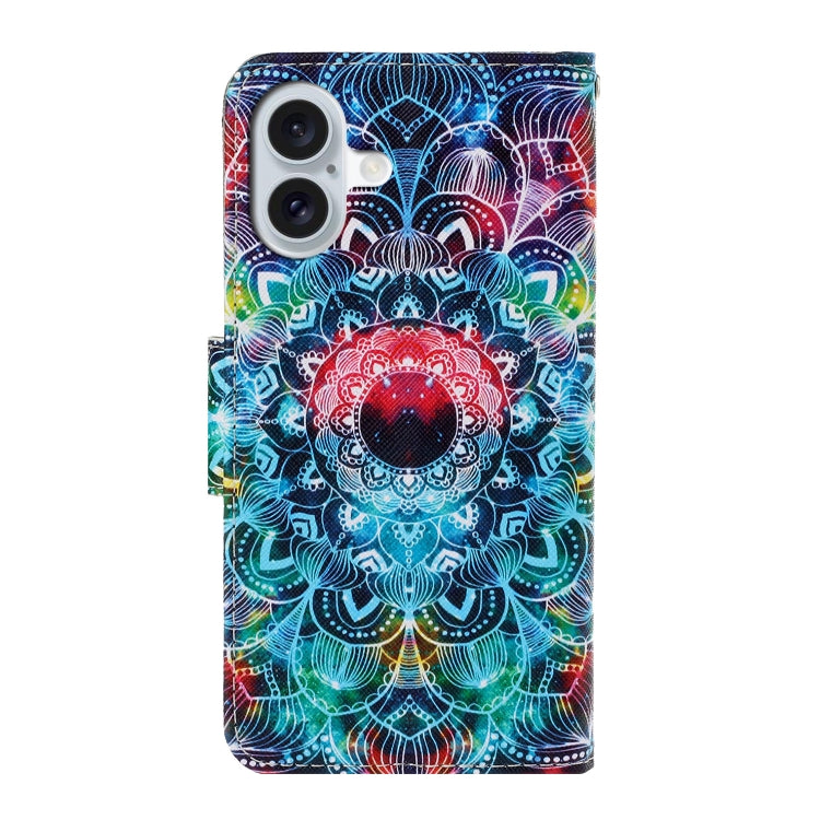 For iPhone 16 3D Colored Drawing Flip Leather Phone Case(Mandala)