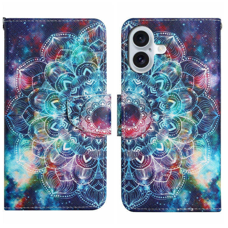 For iPhone 16 3D Colored Drawing Flip Leather Phone Case(Star Mandala)