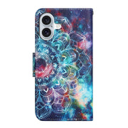 For iPhone 16 3D Colored Drawing Flip Leather Phone Case(Star Mandala)
