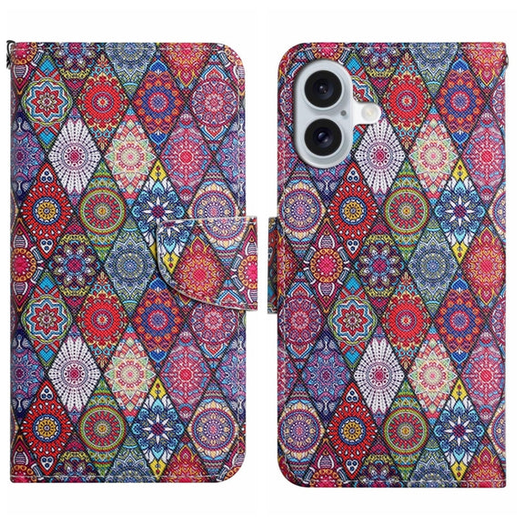 For iPhone 16 3D Colored Drawing Flip Leather Phone Case(Kaleidoscope)