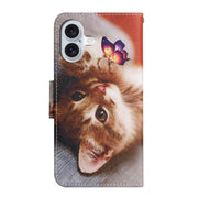 For iPhone 16 3D Colored Drawing Flip Leather Phone Case(Butterfly Cat)