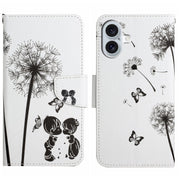 For iPhone 16 3D Colored Drawing Flip Leather Phone Case(Dandelions)