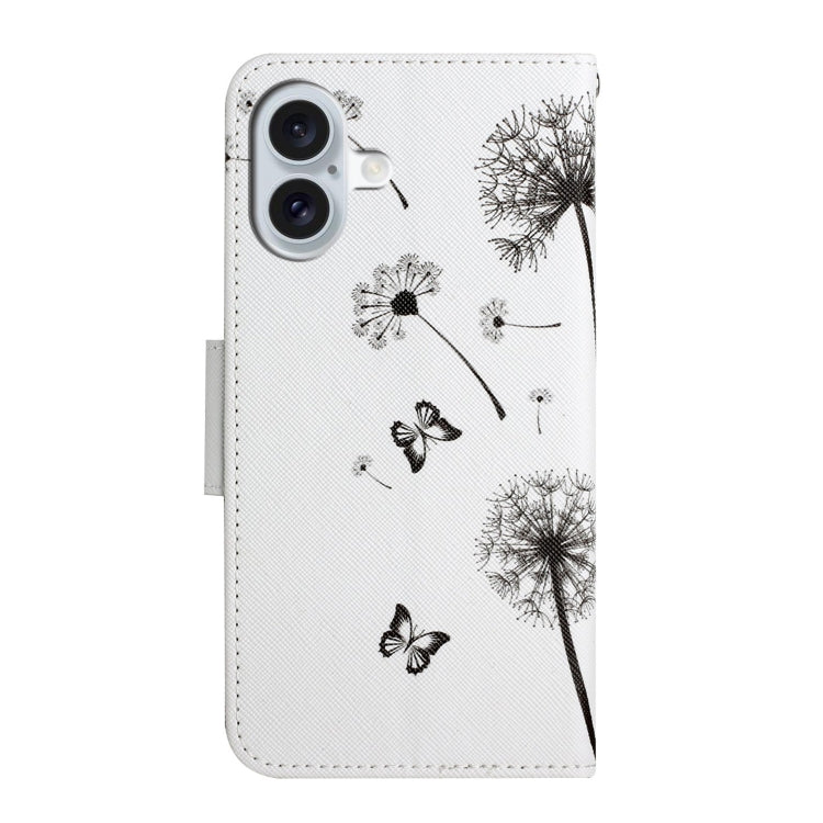 For iPhone 16 3D Colored Drawing Flip Leather Phone Case(Dandelions)