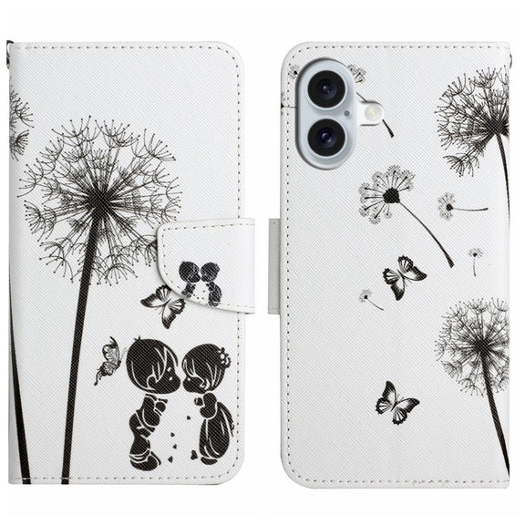 For iPhone 16 3D Colored Drawing Flip Leather Phone Case(Dandelions)
