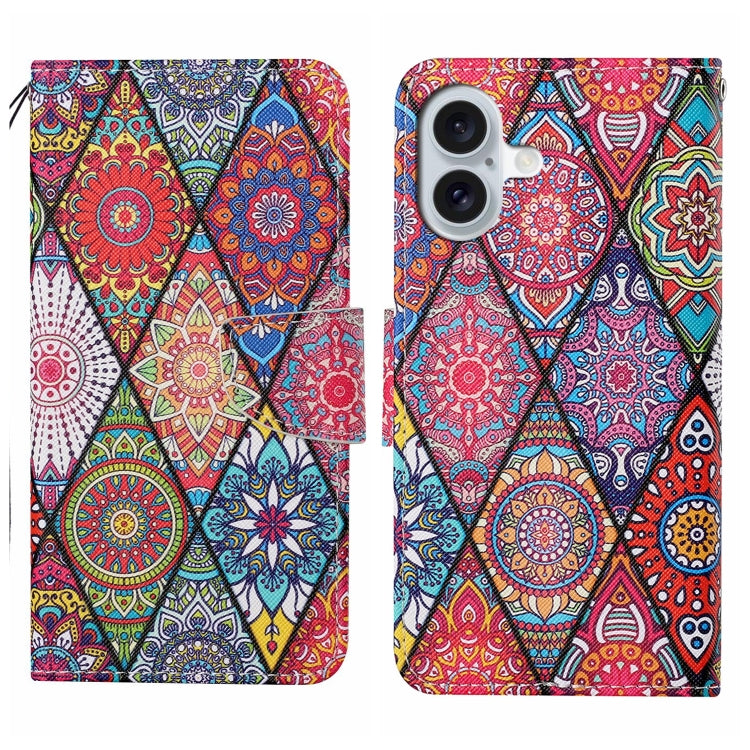 For iPhone 16 3D Colored Drawing Flip Leather Phone Case(Rhombus Totem)