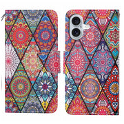 For iPhone 16 3D Colored Drawing Flip Leather Phone Case(Rhombus Totem)