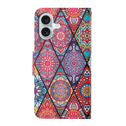 For iPhone 16 3D Colored Drawing Flip Leather Phone Case(Rhombus Totem)