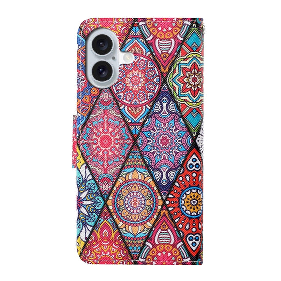 For iPhone 16 3D Colored Drawing Flip Leather Phone Case(Rhombus Totem)