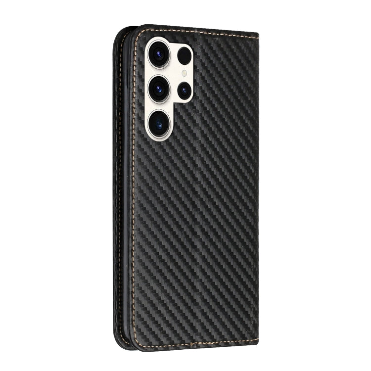 For Samsung Galaxy S24 Ultra 5G Carbon Fiber Texture Flip Holder Leather Phone Case(Black)
