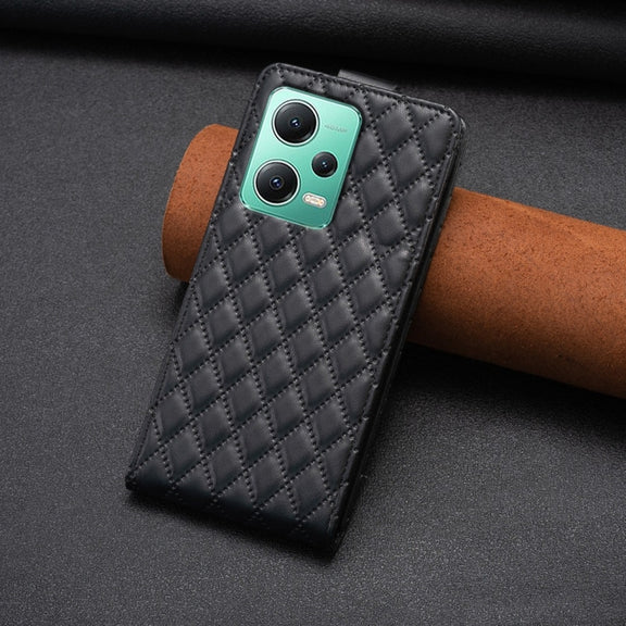 For Redmi Note 12 5G Global Diamond Lattice Vertical Flip Leather Phone Case(Black)