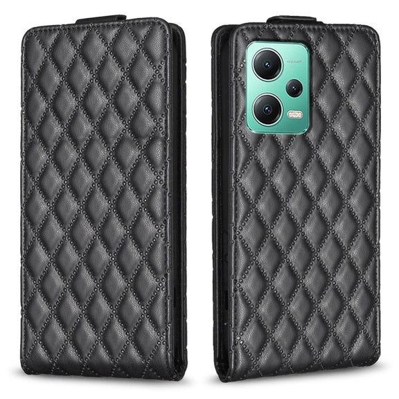 For Redmi Note 12 5G Global Diamond Lattice Vertical Flip Leather Phone Case(Black)