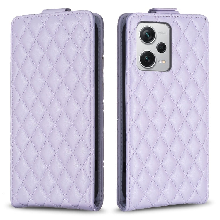 For Redmi Note 12 Pro+ Global Diamond Lattice Vertical Flip Leather Phone Case(Purple)