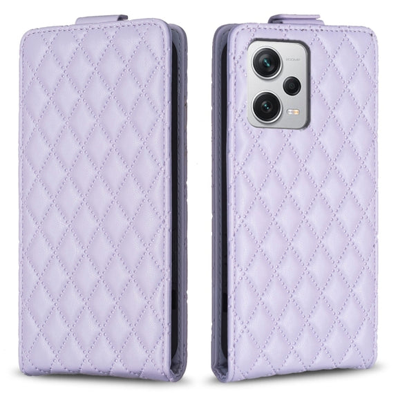 For Redmi Note 12 Pro+ Global Diamond Lattice Vertical Flip Leather Phone Case(Purple)