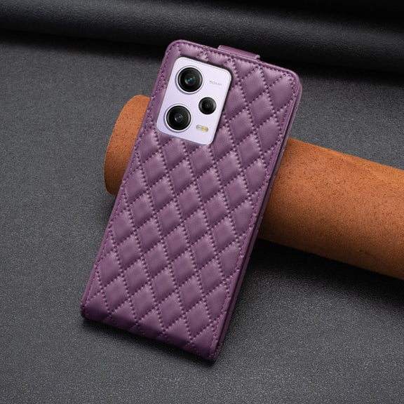 For Redmi Note 12 Pro Global Diamond Lattice Vertical Flip Leather Phone Case(Dark Purple)