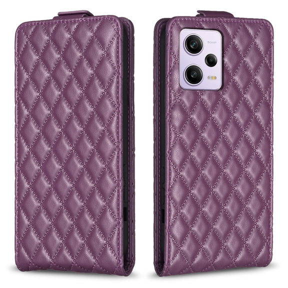 For Redmi Note 12 Pro Global Diamond Lattice Vertical Flip Leather Phone Case(Dark Purple)