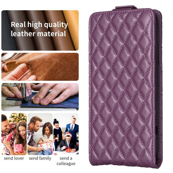 For Redmi Note 12 Pro Global Diamond Lattice Vertical Flip Leather Phone Case(Dark Purple)