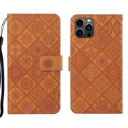 For iPhone 16 Pro Max Ethnic Style Embossed Pattern Leather Phone Case(Brown)