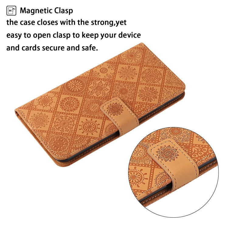 For iPhone 16 Pro Max Ethnic Style Embossed Pattern Leather Phone Case(Brown)