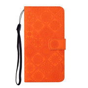 For iPhone 16 Pro Ethnic Style Embossed Pattern Leather Phone Case(Orange)