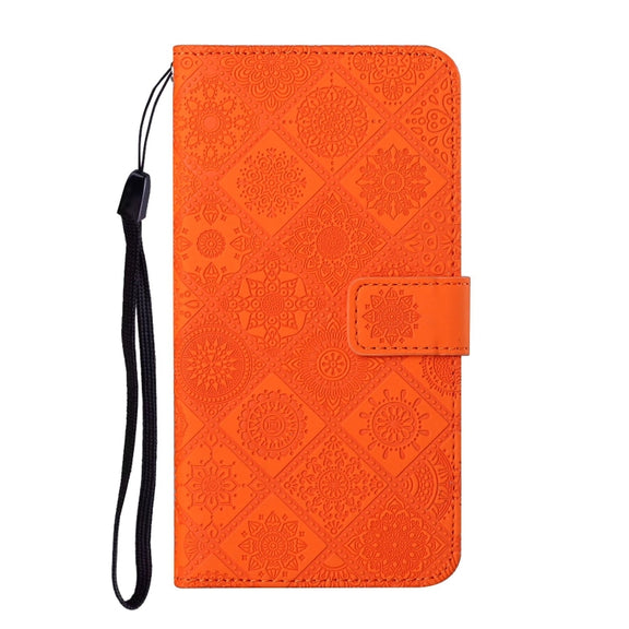 For iPhone 16 Pro Ethnic Style Embossed Pattern Leather Phone Case(Orange)