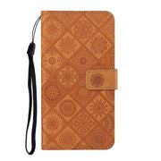 For iPhone 16 Plus Ethnic Style Embossed Pattern Leather Phone Case(Brown)