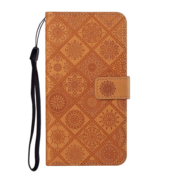 For iPhone 16 Plus Ethnic Style Embossed Pattern Leather Phone Case(Brown)